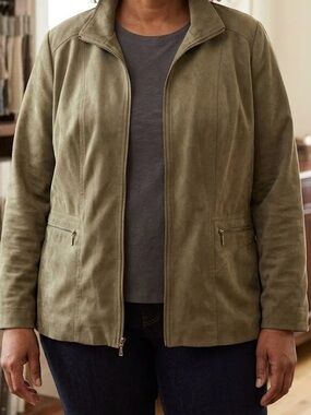 TanJay Women Plus Size 22W Sage Green Faux Suede Zip Front Jacket Lightweight